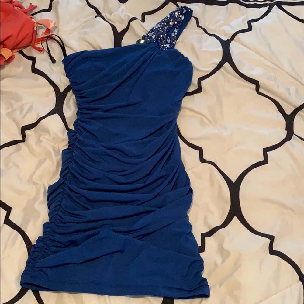 One Shoulder Embellished Body Con Dress